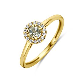 ring groen amethist en lab grown diamant 0.08ct f vs