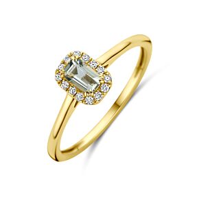 ring groen amethist en lab grown diamant 0.08ct f vs
