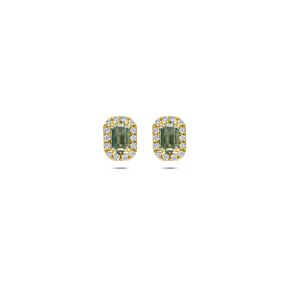 oorknoppen groen amethist en lab grown diamant 0.16ct (2x 0.08ct) f vs 7,5 mm