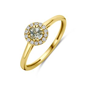 ring groen amethist en lab grown diamant 0.08ct f vs
