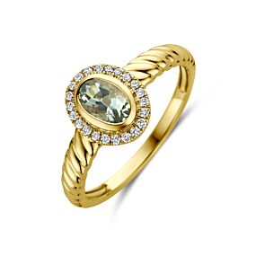 ring groen amethist en lab grown diamant 0.10ct f vs