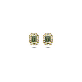 oorknoppen groen amethist en lab grown diamant 0.16ct (2x 0.08ct) f vs 7,5 mm