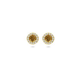 oorknoppen citrien en lab grown diamant 0.16ct (2x 0.08ct) f vs 7 mm