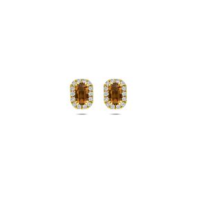 oorknoppen citrien en lab grown diamant 0.16ct (2x 0.08ct) f vs 7,5 mm